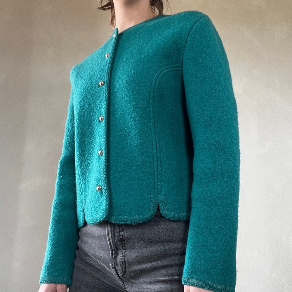 Vintage Wool Emerald Green Cropped Cardigan Sweater
